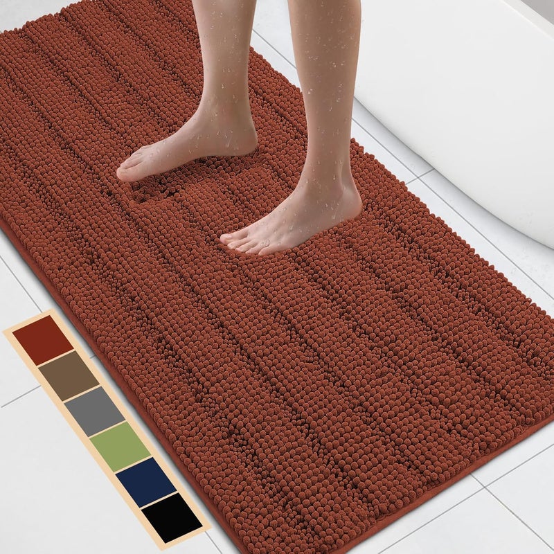 Bcoimo 48"×24" Chenille Bath Mat – Non-Slip with Backing Bath Rug Ultra-Absorbent and Machine Washable Bathroom Mat Quick-Dry Design. Ideal for Bathroom and Tub Areas - Image 1
